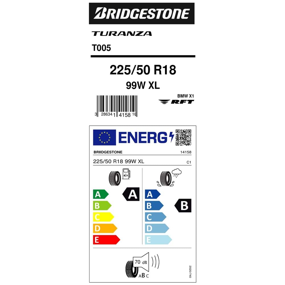225/50R18 TURANZA T005 RFT 99W XL * BMW BS