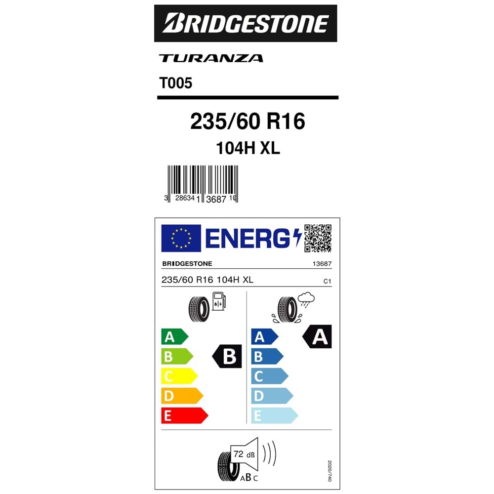 235/60R16 TURANZA T005 104H XL BS
