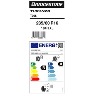 235/60R16 TURANZA T005 104H XL BS